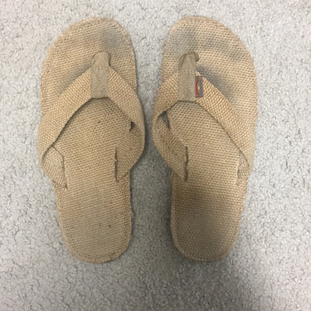 Rainbow hemp flip flops size 9!